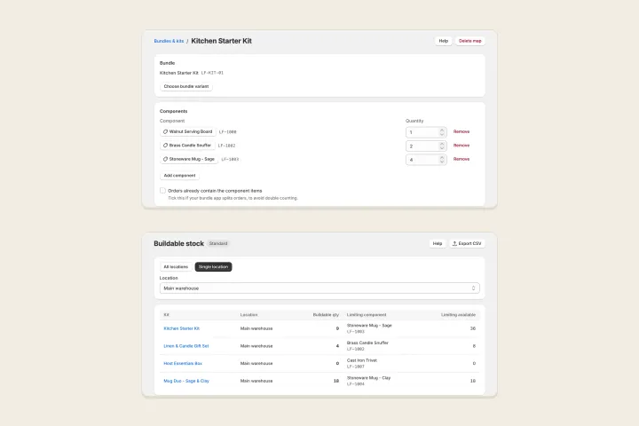 Bundle components and buildable stock
