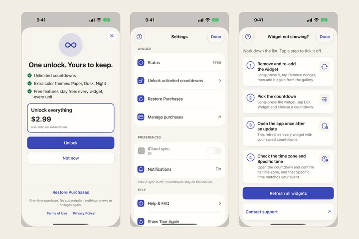 One time unlock settings and widget checklist