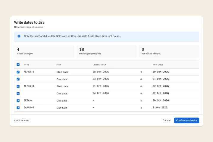 Write dates to jira