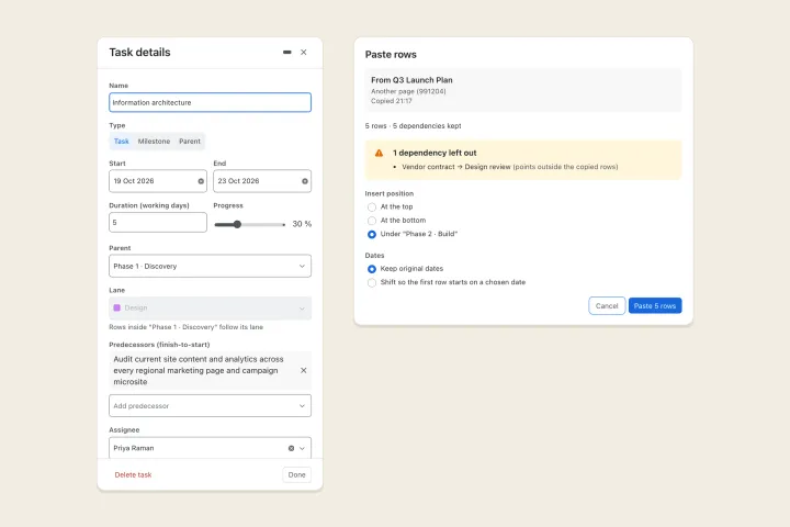Task details and pasting rows